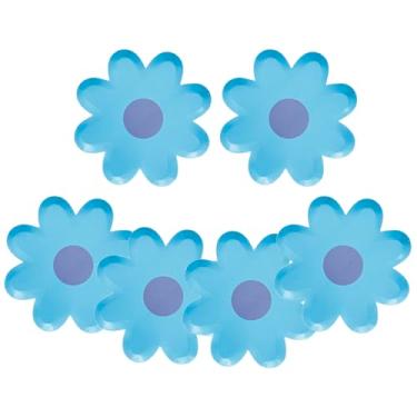 Imagem de NOVIPEROW Pacote com 50 pratos de papel em forma de flor, pratos de margarida azul celeste de 17 cm, pratos de sobremesa descartáveis premium para dia dos namorados, aniversários, chás de bebê e