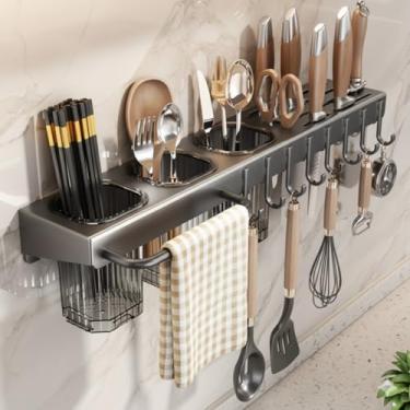 Imagem de Organizador de Utensílios de Cozinha em Metal, Suporte de Parede Multifuncional, com Ganchos para Talheres e Acessórios