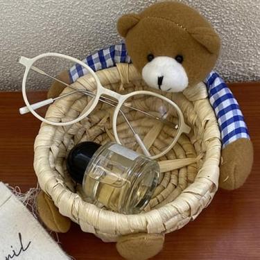 Imagem de Cesta de armazenamento de palha, cesta de armazenamento de urso fofo de desenho animado, caixa multifuncional criativa para escritório, quarto, cafeteria, mesa de restaurante (M)