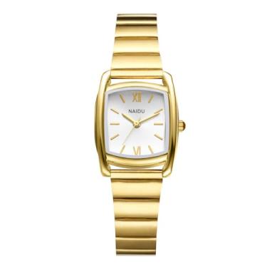 Imagem de OIDEA Relógio feminino Tonneau: Relógio de pulso analógico de quartzo com mostrador quadrado pequeno para mulheres, pulseira de aço inoxidável, negócios, casual, relógio feminino, Dourado