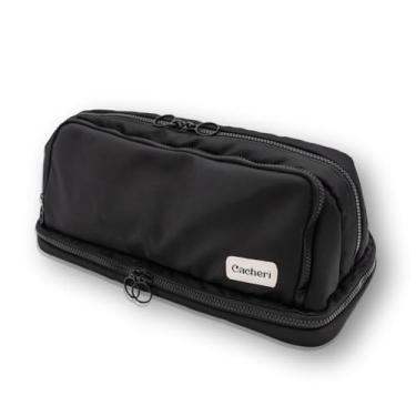 Imagem de Cacheri Bolsa de higiene de viagem tudo em um, bolsa de maquiagem com compartimento de joias e bolso resistente ao calor para ferramentas de cabelo, Preto, Resistente a ferramentas quentes