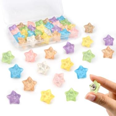 Imagem de Alfinetes de pressão de estrela, 24 peças de tachas decorativas para polegar com estojo, tachinhas de quadro de cortiça, pinos fofos para quadro de avisos fofos, pinos coloridos para parede de fotos