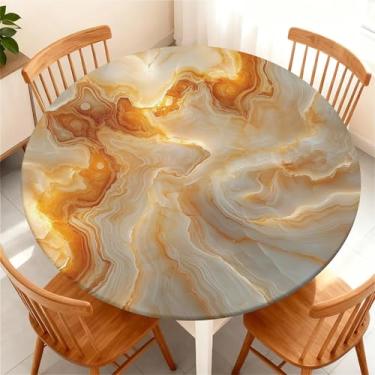 Imagem de COTAIL Toalha de mesa redonda com capa de mesa elástica à prova d'água para mesa redonda de até 155 a 165 cm, capa circular à prova de óleo para cozinha, jantar, acampamento, piquenique, festa, férias