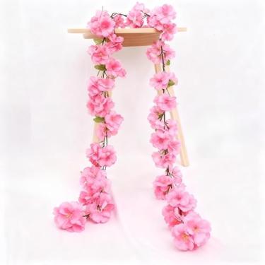Imagem de 229,9 cm Flores de cerejeira artificiais de ratã decoração de arco de casamento guirlanda de trepadeira simulação de flores de seda decoração de festa em casa (rosa vermelha)