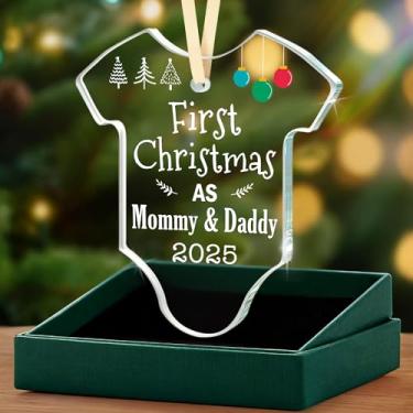 Imagem de Presentes de Natal de Ano Novo para mamãe e papai, enfeite de vidro de Natal para bebês, lembrança de Natal para novos pais, chá de bebê ou celebração familiar, decoração de casa