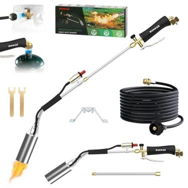 Imagem de PINOZE Tocha de propano queimador de erva daninha de alto rendimento 1.800.000 BTU com autoignição e mangueira de 15 pés, maçarico de sopro resistente com controle de chama e gatilho turbo,