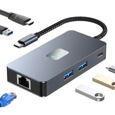 Imagem de Estação de ancoragem USB-C Hub, 6 em 1, USB 3.2 Gen2 de 10 Gbps, carregamento PD de 100 W, Ethernet de 1000 M, HDMI 4K60HZ, cinza, aplicável a computadores, laptops, telefones celulares e tablets