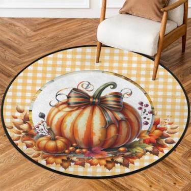 Imagem de Tapete redondo pequeno de 1,8 m abóbora laranja outono macio tapete circular antiderrapante lavável tapete de porta para interior quarto sala de estar berçário cozinha banheiro entrada decoração de