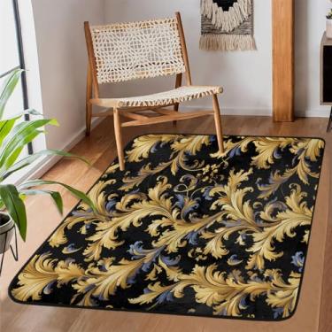Imagem de Tapete de área para sala de estar, lavável à máquina, estampa floral, paisley, amarelo, antiderrapante, tapete macio, para sala de estar, quarto, sala de jantar, berçário, cozinha, decoração de casa