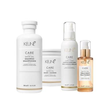 Imagem de Kit Keune Satin Oil Shampoo Mask Lumi Coat Oil (4 produtos)
