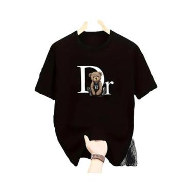 Imagem de Camiseta Casual De Verão Com Estampa De Urso, Manga Curta, Decote Redo