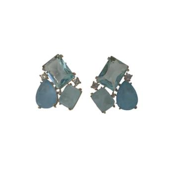 Imagem de Brinco Geométrico em Fusion Azul Serenity com Zircônias, Banho de Ouro 18k