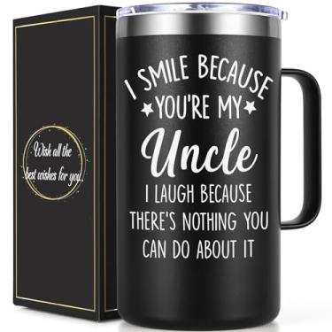 Imagem de Lifecapido Uncle Gifts, Gifts for Uncle, I Smile Because You're My Uncle Caneca de café com isolamento de 590 ml, presentes de aniversário e Natal para tio de sobrinha sobrinho, preta