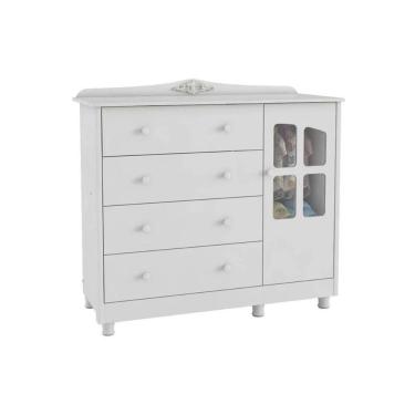 Imagem de Cômoda Infantil Elô C- 1 Porta Cristal E 4 Gavetas Branco - Peroba