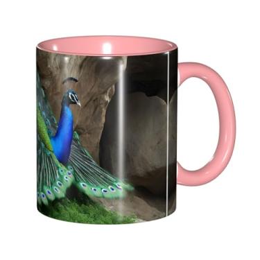 Imagem de Canecas de café criativas com impressão de penas de pavão verde, personalizadas, presente para família, tamanho de 325 ml, unissex