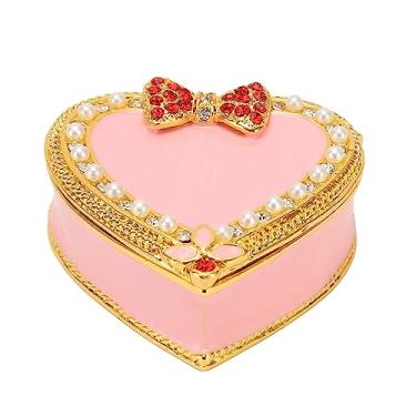 Imagem de Caixa de joias em formato de coração, vintage, decorativo, metal, armazenamento de joias, organizador para anéis, brincos, colares, pulseiras, presentes, liga de zinco 5 x 5 x 2,2