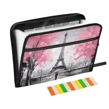 Imagem de Wassud Torre Eiffel romântica com 13 bolsos, organizador de arquivos sanfonados, pastas expansíveis com abas e adesivos, organizador de pastas de documentos de recibo de papel tamanho carta A4 para
