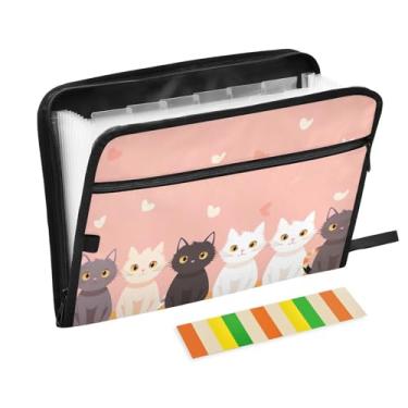 Imagem de Wassud Cute Cats Acordeão Arquivo Organizador Letra A4 Pasta de Arquivo de Papel Organizador de Documentos Folio com Etiquetas Pasta de Arquivo Expansível 13 Bolsos