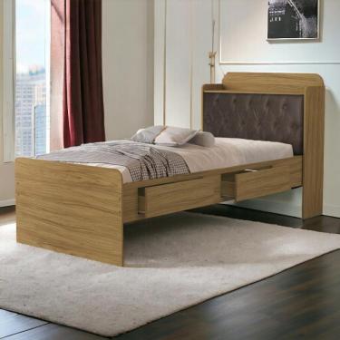 Imagem de Cama Tamires Freijó Com Capitonê Nogal E Colchão Cambel