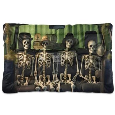 Imagem de Wassud Cama de cachorro com quatro esqueletos no carro, camas pequenas para cães ao ar livre, tapete lavável para animais de estimação, cama de gato para dormir, viagens, 45 x 61 cm