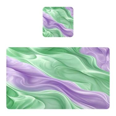 Imagem de Burbuja Jogo americano verde sedoso roxo conjunto de 4 para mesa de jantar, tapetes de mesa de PVC à prova d'água antiderrapantes resistentes ao calor, fácil de limpar, 30 x 45 cm