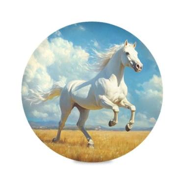 Imagem de xigua Jogo americano redondo galopante, conjunto de 4 para mesa de jantar, tapetes de mesa antiderrapantes laváveis e resistentes ao calor para decoração de festa, cozinha, jantar