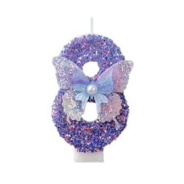 Imagem de Vela de aniversário borboleta roxa número 8 velas de bolo de lavanda para decoração de festa Velitas para Pastel de Cumpleaños Morado (número 8)