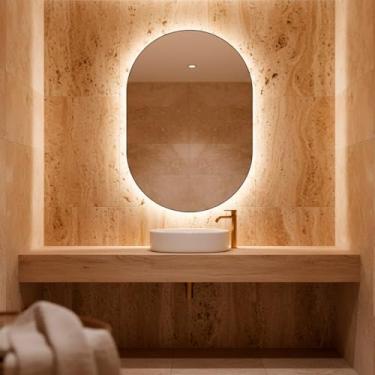 Imagem de Espelho Orgânico Pílula 40X50 de Parede com Led Espelho Decorativo Para Sala Quarto Banheiro (Led Quente)