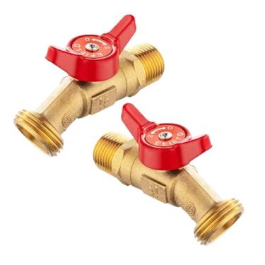 Imagem de HeSun Pacote com 2 torneiras/válvula de mangueira externa, torneira de jardim Sillcock de latão de 1/4 volta, entrada NPT macho de 1/5.1 cm x saída de rosca de mangueira macho de 3/10.2 cm, vermelho