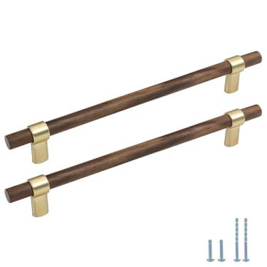 Imagem de Evionlin 4 peças 19 cm ouro nogueira madeira cilíndrica longa nogueira madeira madeira zinco liga de zinco puxadores de gaveta puxadores de gaveta