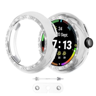 Imagem de Wugongyan Pacote com 2 capas para Google Pixel Watch 4 41M – Charge com capa em diamante de cristal de linha única brilhante rígida PC protetor de borda para Pixel Watch 4 (prata + transparente)