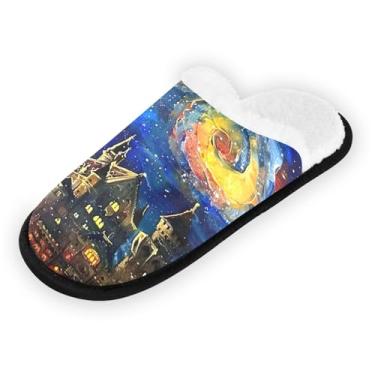 Imagem de Chinelos femininos de cowboy montando a cavalo no deserto, sapatos de casa, chinelos hospitalares portáteis 35-45, Pintura que mostra o céu estrelado, 9-12 US Women/9-12 US Men