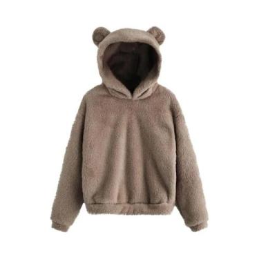 Imagem de Moletom Feminino De Inverno Com Capuz De Pelúcia, Manga Longa, Orelhas