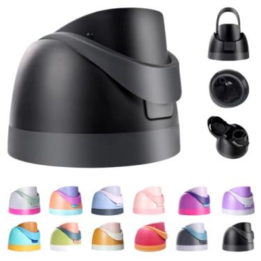 Imagem de Tampa de substituição para Owala, compatível com Owala Cup 473 ml, 680 g, 946 ml, 1,134 g, tampa de substituição de garrafa de água de um botão, à prova de vazamento, sem BPA (preta)