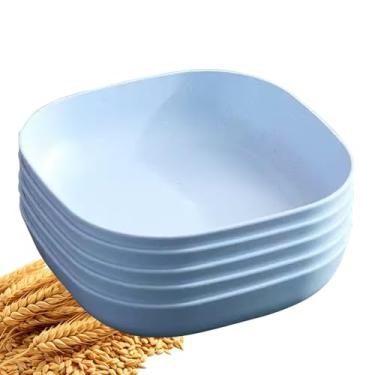 Imagem de YuanQ Pratos quadrados profundos do deserto 14,5 cm, conjunto de 5 pratos reutilizáveis inquebráveis para lanches ou saladas, pratos de cozinha, leves, seguros para lava-louças e micro-ondas (azul)