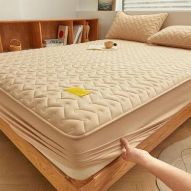 Imagem de Capa protetora macia e resistente e antiderrapante, lençol de cama, capa de colchão, elástico ultra elástico de 360 graus, resistente ao desbotamento, para cama de casa e hotel - cáqui | 90 cm x 190