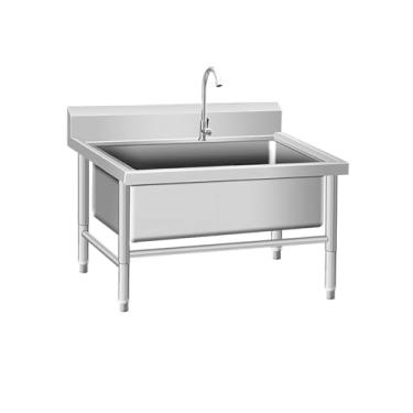 Imagem de Lavatório de esfregão de piso comercial, pia/lavatório de esfregão de montagem no chão, bacia de serviço de esfregão de aço inoxidável, balde de esfregão utilitário interno e externo, pia de