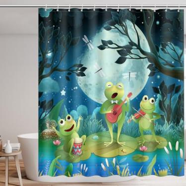 Imagem de Cortina de chuveiro de sapo de desenho verde para banheiro de fazenda, três sapos, cortina de banheiro de tecido, impermeável, poliéster, decoração de banheiro com 12 ganchos, para quarto de hotel