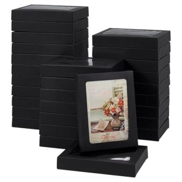 Imagem de BENECREAT Pacote com 30 caixas de armazenamento de cartões de 23 x 14 cm com janela transparente, organizador de papel kraft durável para porta-retratos e envelopes, design preto dobrável