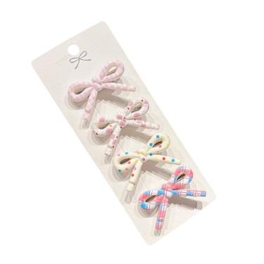 Imagem de Grampo de cabelo com laço colorido doce de bolinhas simples grampos de cabelo bico de pato acessórios de cabelo femininos para o dia a dia (rosa claro)