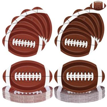 Imagem de 24 peças de pratos de futebol – placa de papel com design em forma de rúgbi, conjunto de pratos de papel de sobremesa descartáveis para jantar, utensílios de mesa, artigos de festa de aniversário, dia