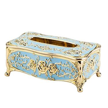 Imagem de Porta-lenços de papel de luxo caixa de lenços de papel universal mesa de escritório papel de bombeamento família KTV hotel carro armazenamento capa de caixa de lenços (cor: azul dourado JLS)