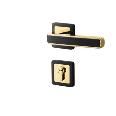 Imagem de Fechadura de porta de quarto fechadura magnética silenciosa interna fechadura de porta de madeira fechadura de porta dourada fechadura dividida americana com chave (preto dourado, silencioso)