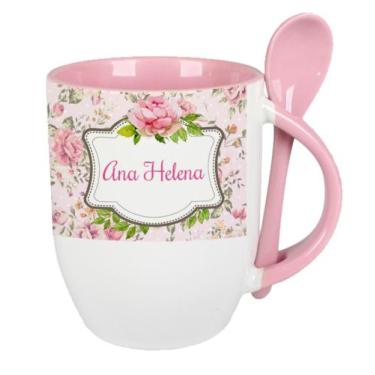 Imagem de Caneca Colher Rosa Floral Rosas Personalizada Mãe, Amiga, Avó, Amiga -