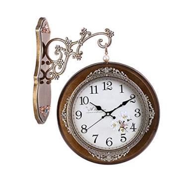 Imagem de Relógio de parede luxuoso clássico 360° Relógio de parede de quartzo silencioso relógio de parede dupla face sala de estar tempo decorativo (cor: A-2, Tamanho: 40cm) (A 2)