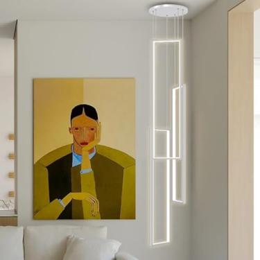 Imagem de Lustre LED grande para escada, luminária moderna para decoração de interiores, iluminação de teto para hotel, restaurante, bar, café, pé direito alto, luminária pendente dimerizável com cont