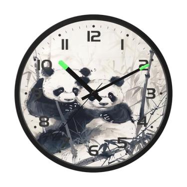 Imagem de SEHANY Bonito relógio de parede panda silencioso sem tique-taque relógio redondo operado por bateria 30 cm controle de som luz noturna relógios de parede para sala de estar, cozinha, quarto