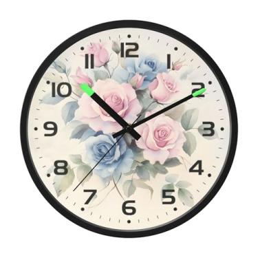 Imagem de SEHANY Relógio de parede de rosas para dia dos namorados, silencioso, sem tique-taque, operado por bateria, controle de som, luz noturna, relógios de parede para sala de estar, cozinha, quarto
