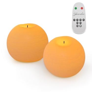 Imagem de FUWDEO Velas sem chama com controle remoto e temporizador, velas redondas de LED de 10 cm H operadas por bateria, pacote com 2, luzes de vela de Natal de cera real piscando para presente de Natal