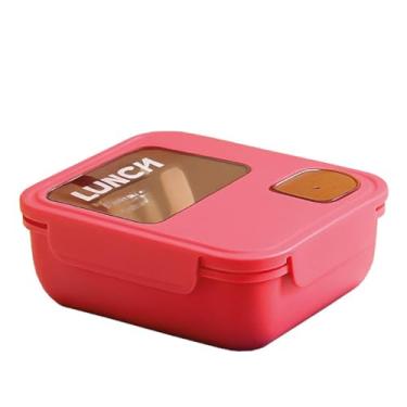 Imagem de Marmita Lunch Box 1100ml com Travas, 3 Divisórias, Colher Embutida e Porta Tempero – Lancheira Plástica Livre de BPA (Vermelho)